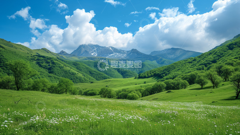 高清大图下载【趣麦麦图】蓝天白云草地户外风景背景