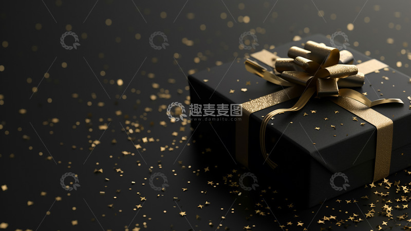 高清大图下载【趣麦麦图】黑色礼盒金色蝴蝶结