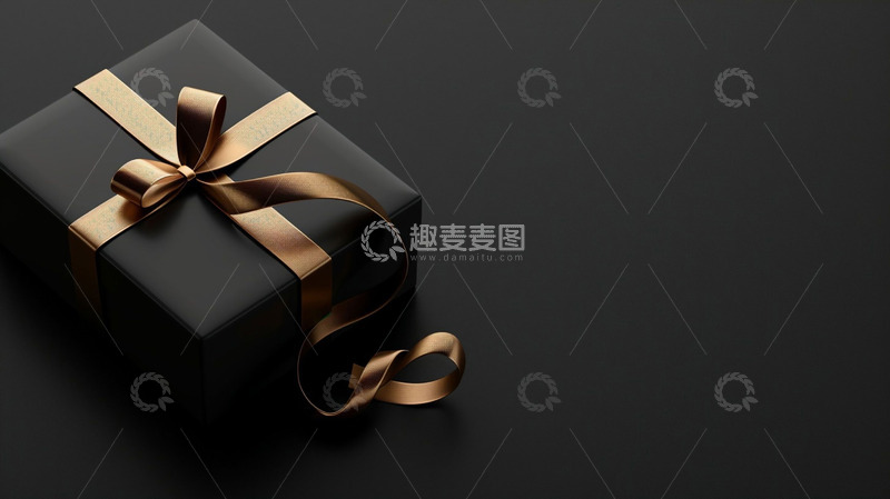 高清大图下载【趣麦麦图】丝带礼盒黑色背景