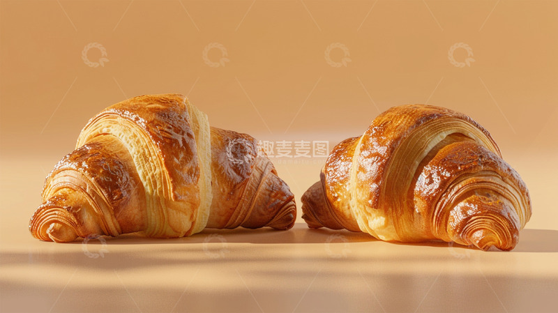 高清大图下载【趣麦麦图】面包美食牛角面包对称黄色食物