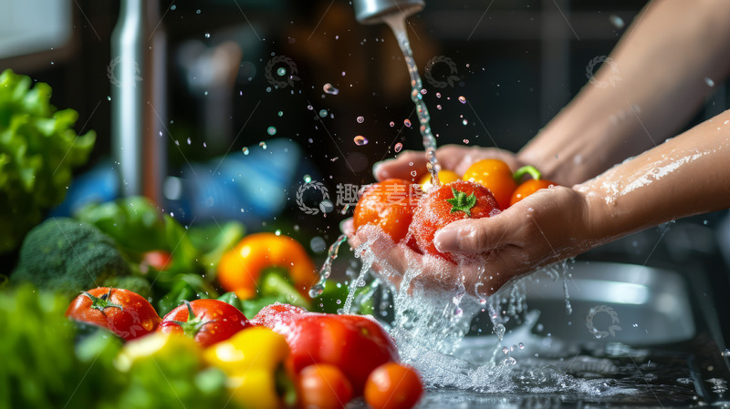 高清大图下载【趣麦麦图】水下清洗果蔬