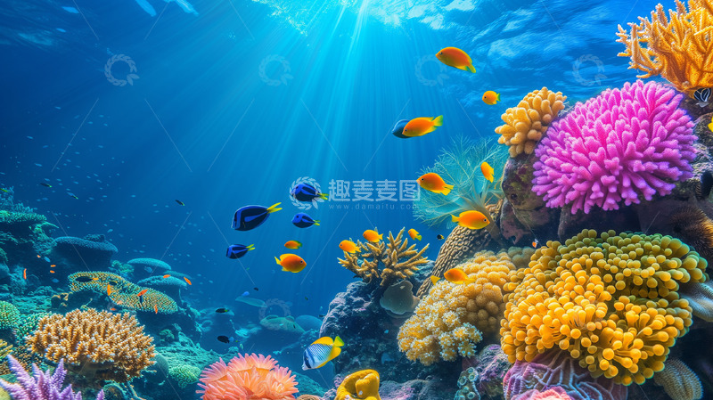 高清大图下载【趣麦麦图】海底珊瑚海水阳光光线唯美场景