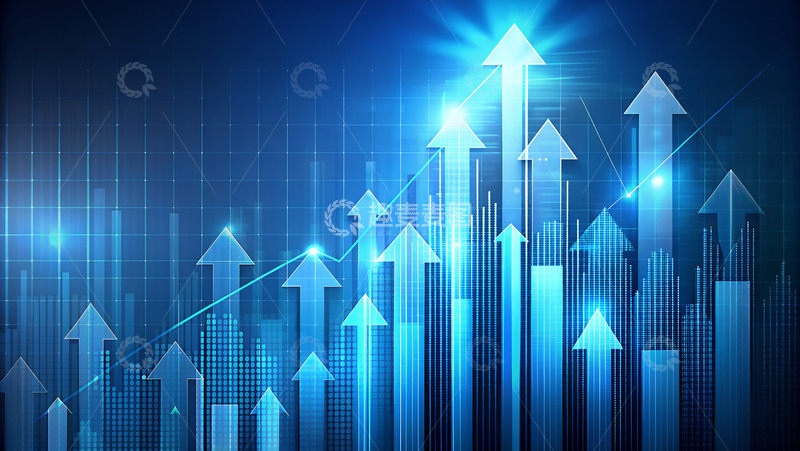 高清大图下载【趣麦麦图】蓝色科技股票上升箭头发光