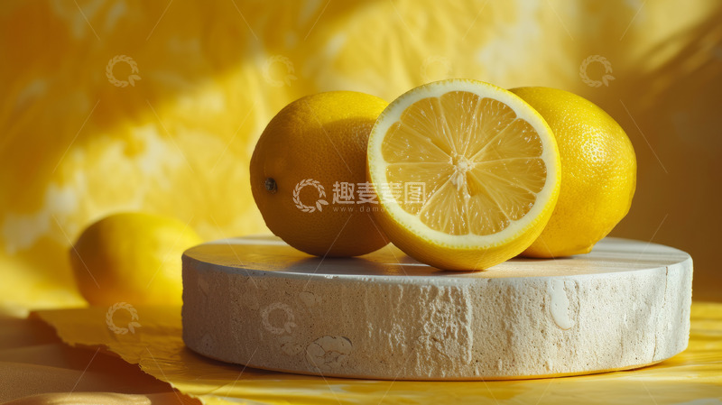 高清大图下载【趣麦麦图】柠檬展示台海报背景