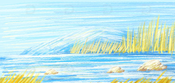 冬季旅游风景铅笔涂鸦山峰湖泊树林治愈插画