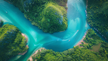 河湾河水植物绿色俯视风景