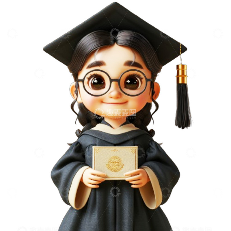 高清大图下载【趣麦麦图】卡通穿学士服毕业女孩