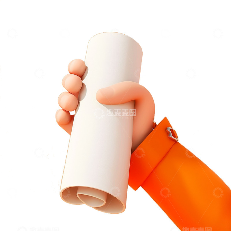 高清大图下载【趣麦麦图】一只拿着毕业证书的立体卡通手