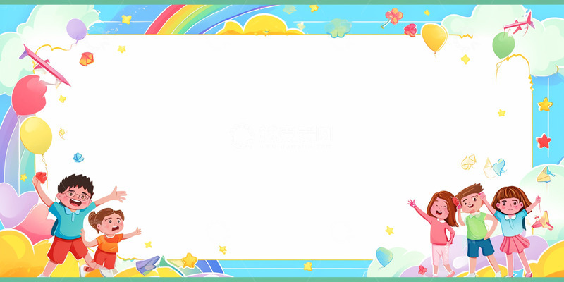 高清大图下载【趣麦麦图】蓝色边框气球人物背景