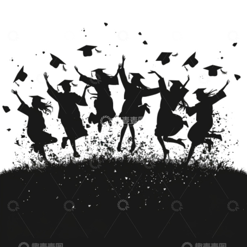 高清大图下载【趣麦麦图】毕业季欢呼跳跃人物剪影