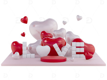 红色粉色爱心组合情人节舞台