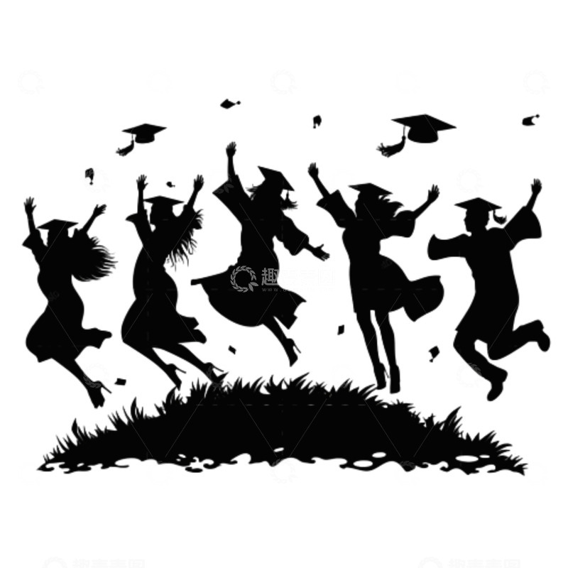 高清大图下载【趣麦麦图】毕业人物草坪欢呼跳跃剪影