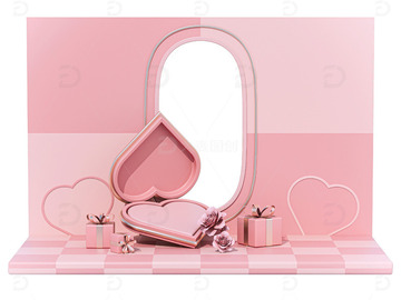 粉色爱心玫瑰情人节舞台