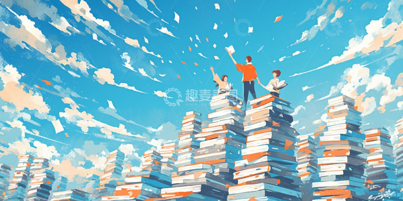 高清大图下载【趣麦麦图】蓝色卡通书山人物背景