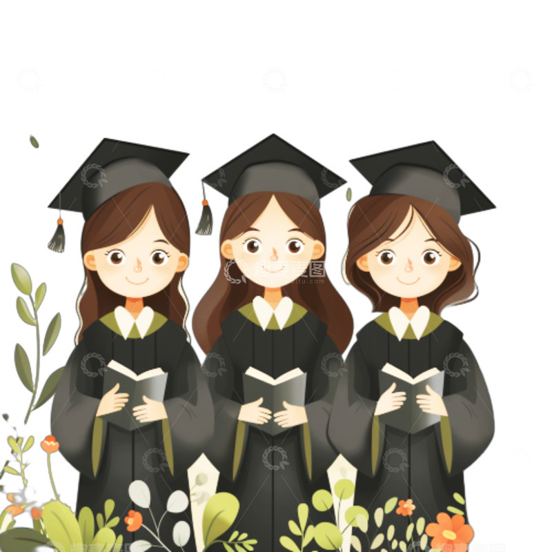 高清大图下载【趣麦麦图】卡通毕业季学士服女孩