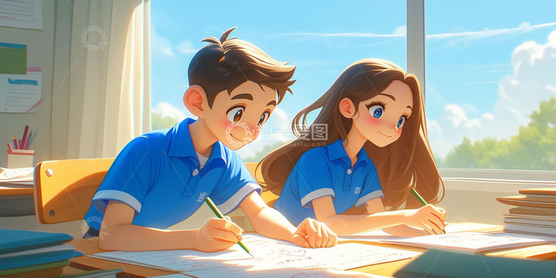 高清大图下载【趣麦麦图】卡通教室学习人物背景