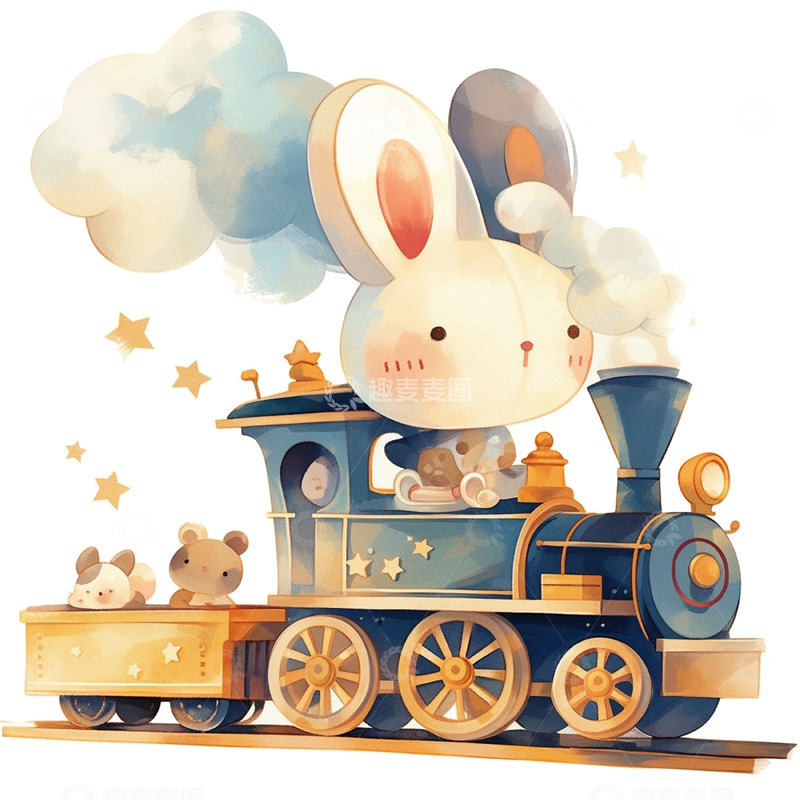 高清大图下载【趣麦麦图】儿童节卡通火车兔子