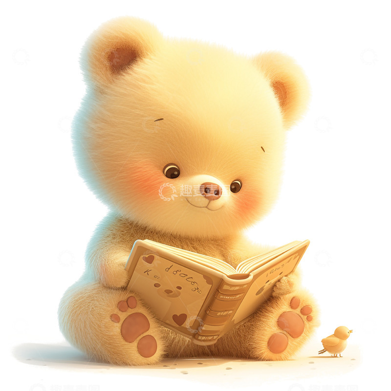 高清大图下载【趣麦麦图】看书的卡通黄色小熊