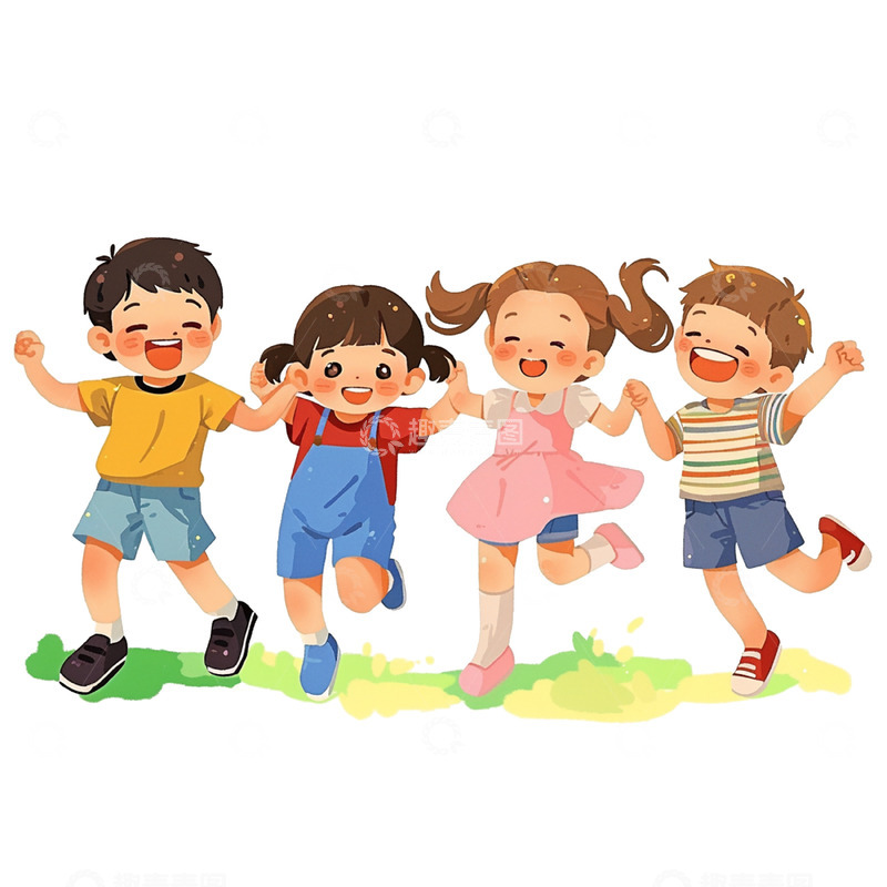 高清大图下载【趣麦麦图】草坪手拉手可爱儿童