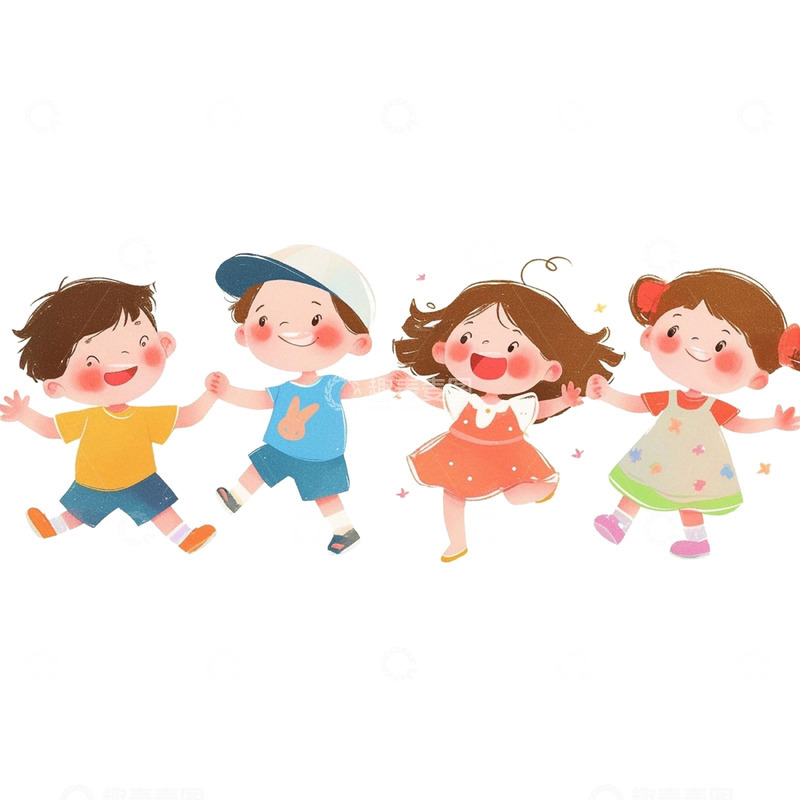 高清大图下载【趣麦麦图】卡通可爱手拉手儿童人物
