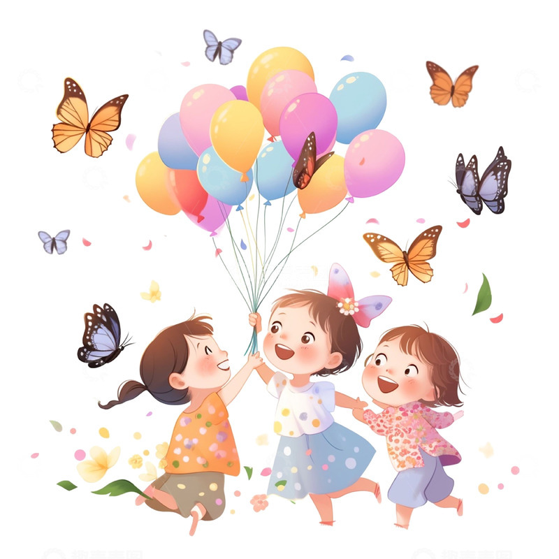 高清大图下载【趣麦麦图】三个女孩拿着气球玩耍