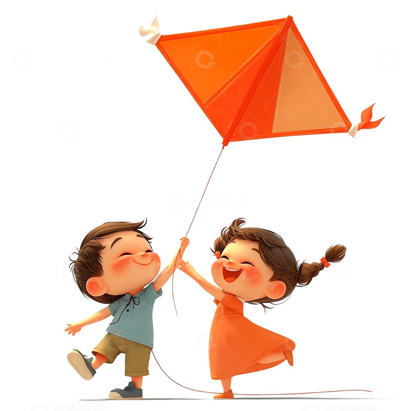 高清大图下载【趣麦麦图】儿童节放风筝的两个小孩