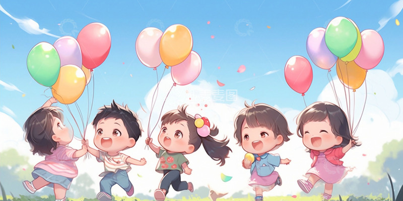 高清大图下载【趣麦麦图】卡通气球人物儿童节背景