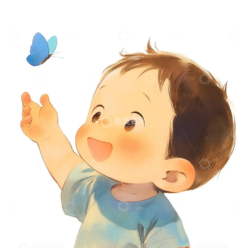 高清大图下载【趣麦麦图】儿童节卡通可爱男孩蝴蝶