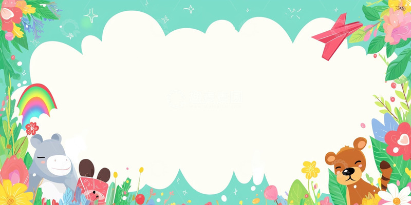 高清大图下载【趣麦麦图】蓝色花草动物边框背景