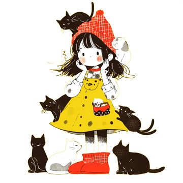 儿童节卡通可爱女孩猫咪