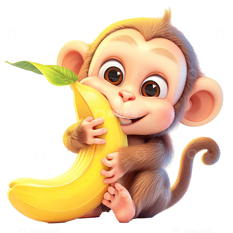 高清大图下载【趣麦麦图】拿着香蕉的可爱小猴