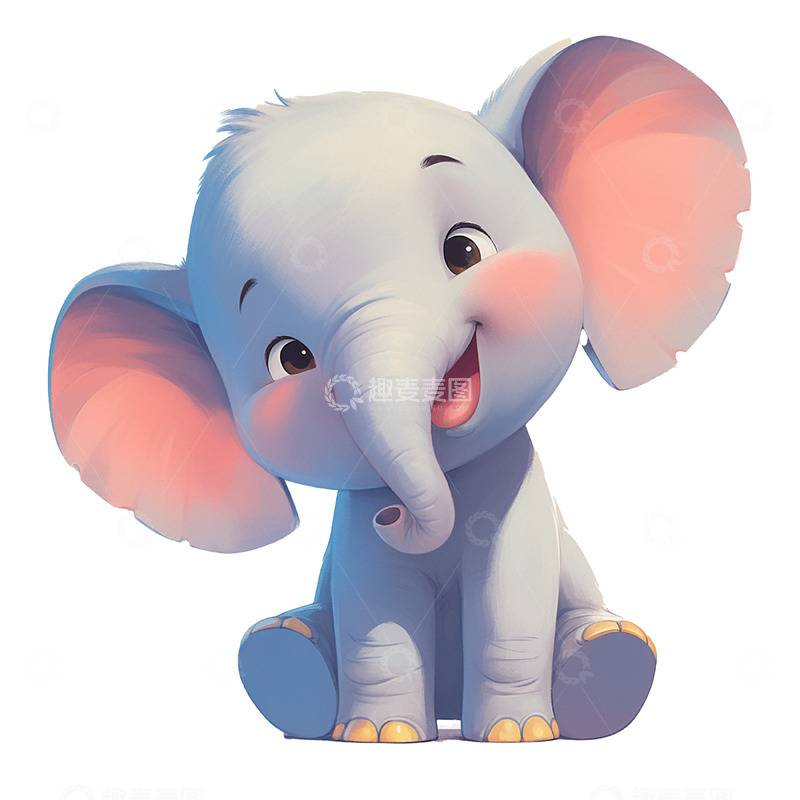 高清大图下载【趣麦麦图】蓝色卡通可爱小象
