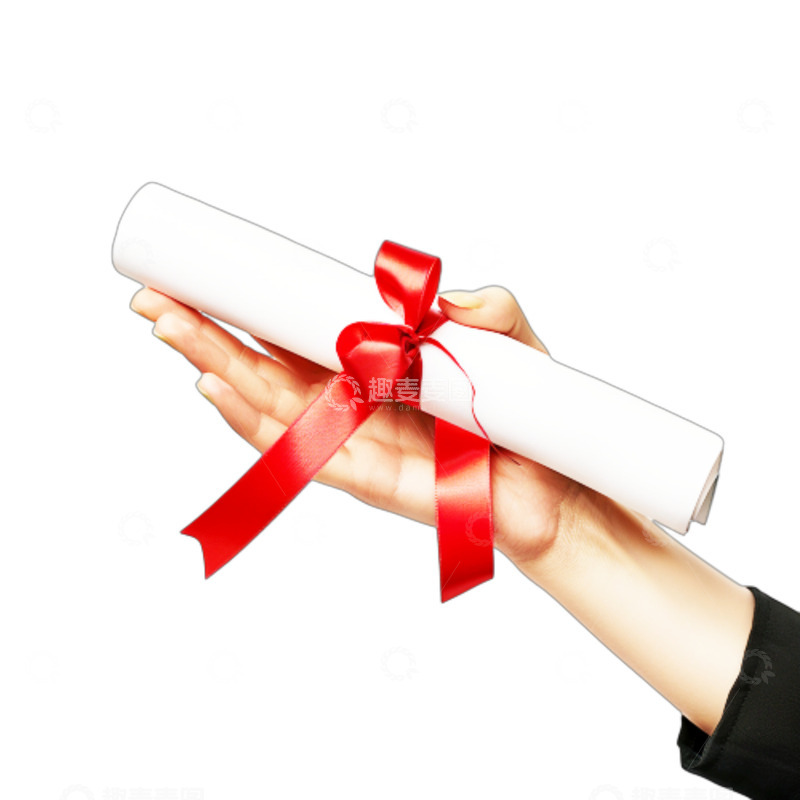 高清大图下载【趣麦麦图】红色丝带卷着的证书