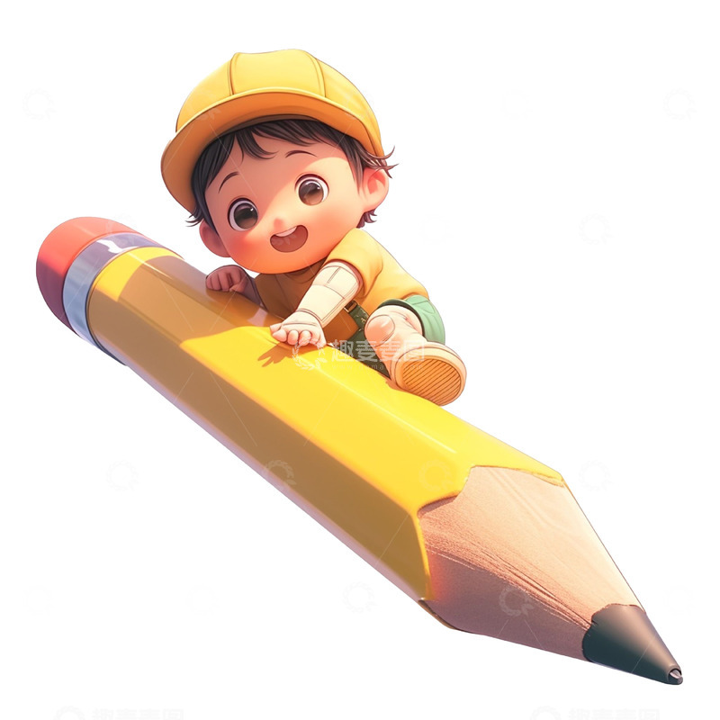 高清大图下载【趣麦麦图】儿童节黄色铅笔儿童