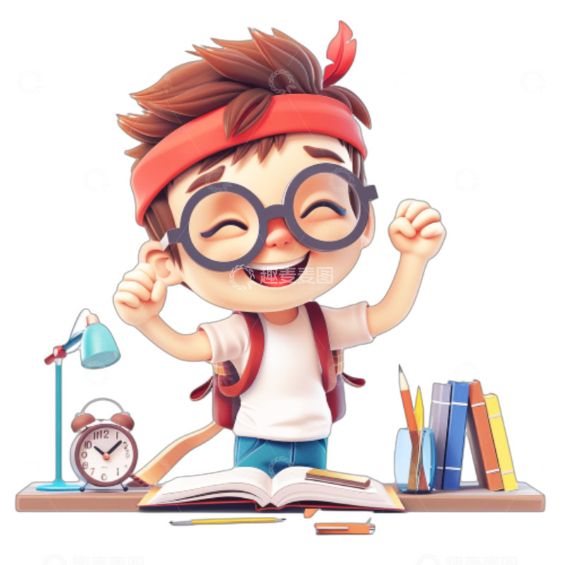 高清大图下载【趣麦麦图】卡通高考学习冲刺男孩
