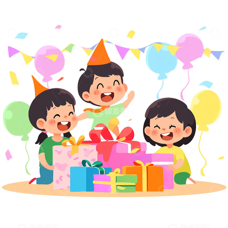 高清大图下载【趣麦麦图】儿童节礼物气球彩带人物