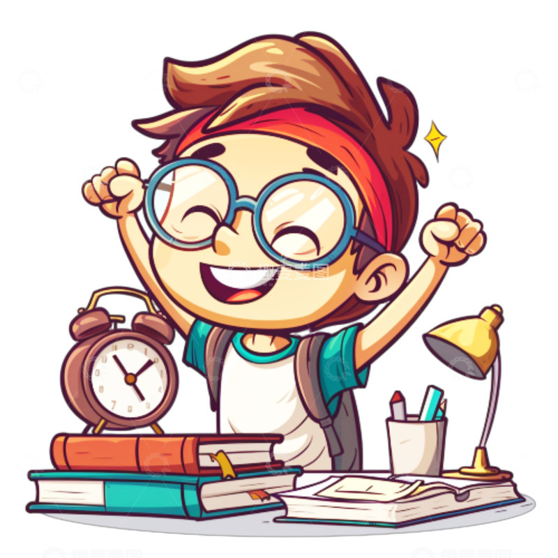 高清大图下载【趣麦麦图】高考季闹钟书本学习人物