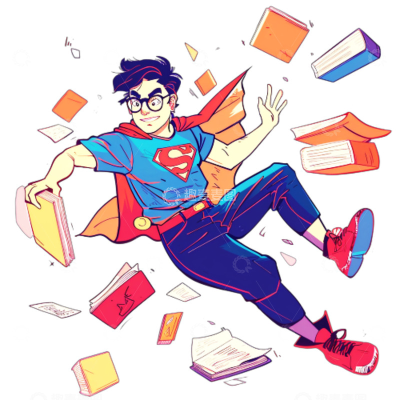 高清大图下载【趣麦麦图】卡通超人书本