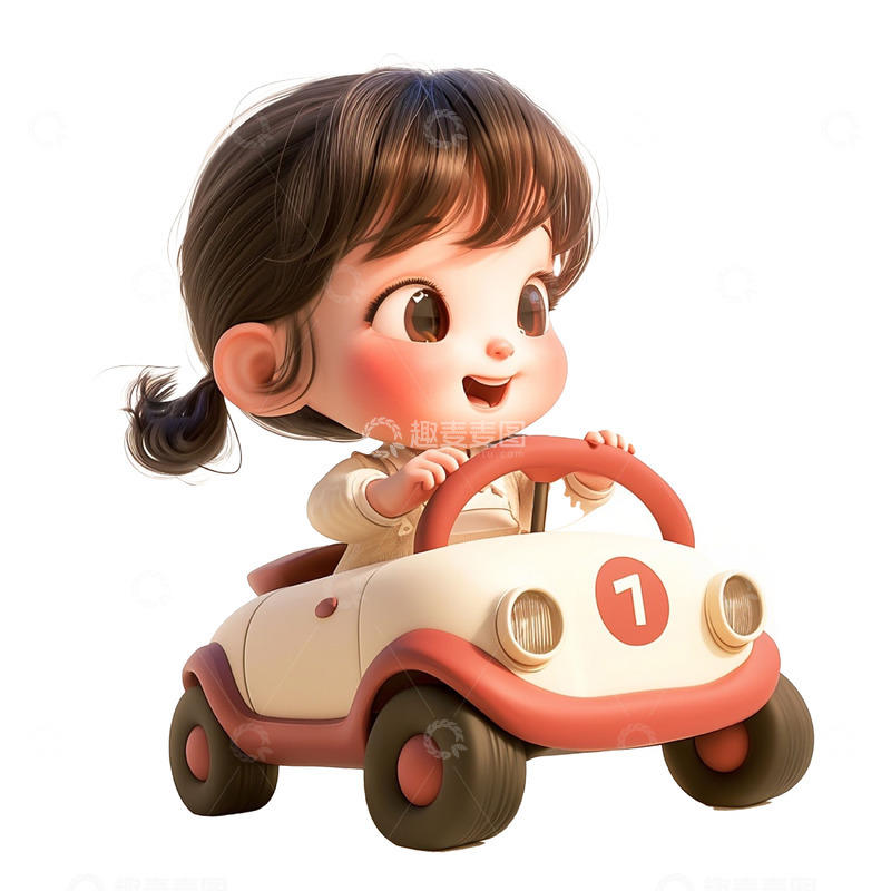 高清大图下载【趣麦麦图】儿童节玩玩具小汽车的女孩