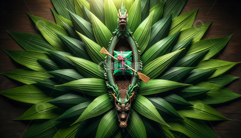 高清大图下载【趣麦麦图】端午俯视粽子龙舟摄影图