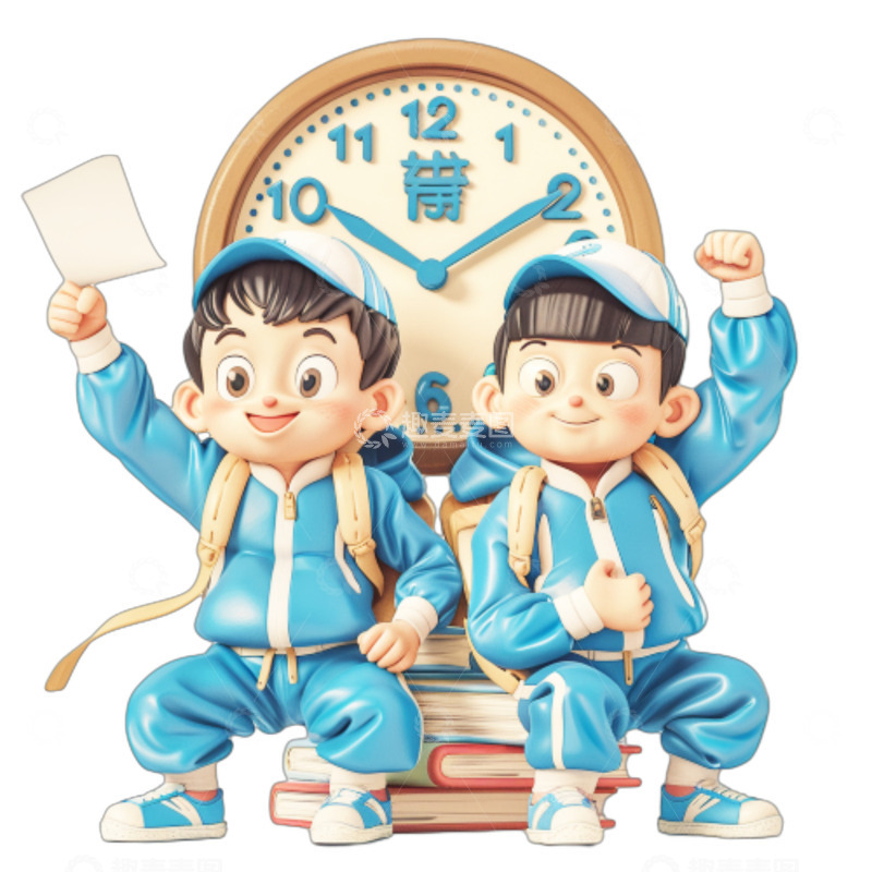 高清大图下载【趣麦麦图】卡通书本闹钟儿童人物