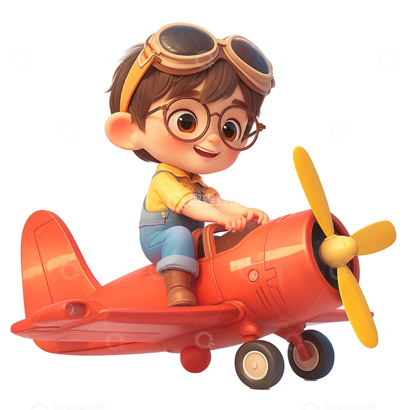 高清大图下载【趣麦麦图】儿童节红色玩具飞机男孩