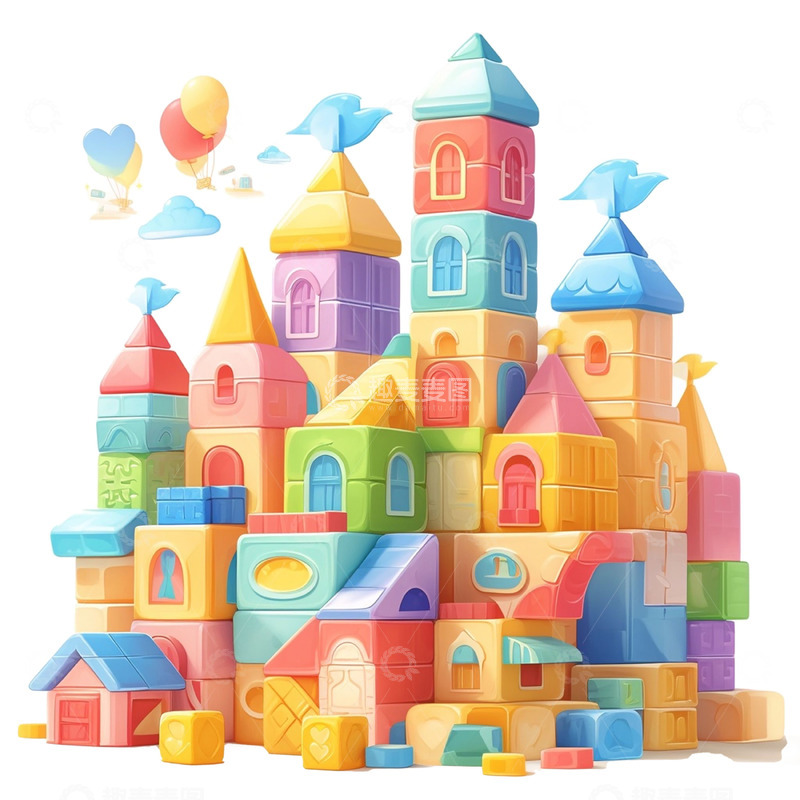 高清大图下载【趣麦麦图】卡通儿童玩具积木城堡
