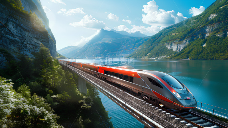 高清大图下载【趣麦麦图】高铁动车山水铁轨风景场景
