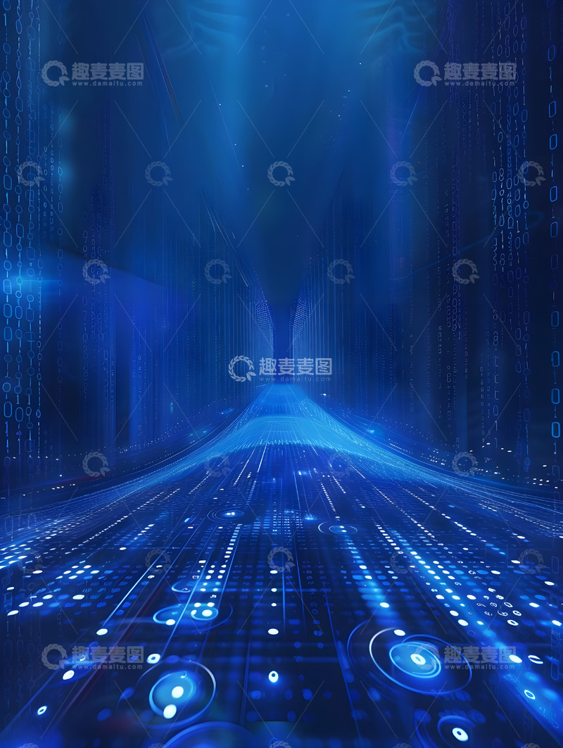 高清大图下载【趣麦麦图】蓝色粒子光效空间商务背景