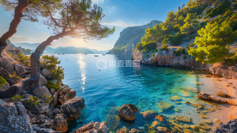 风景阳光植物清澈水面风景