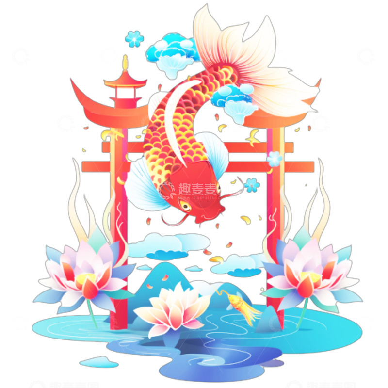 高清大图下载【趣麦麦图】鲤鱼跃龙门金榜题名