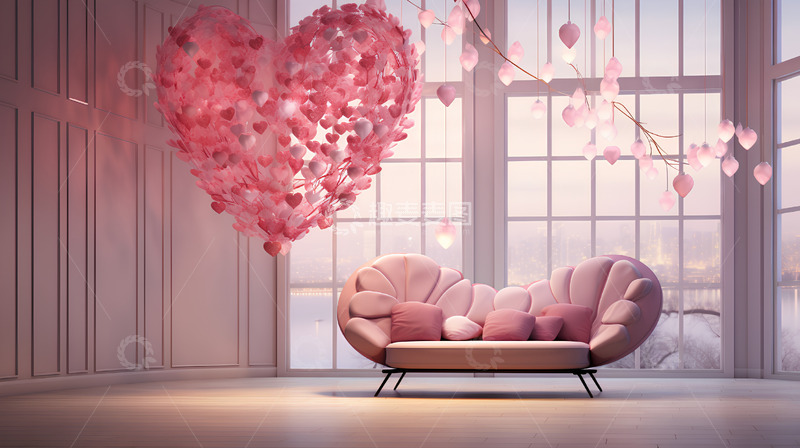 室内爱心家装粉色唯美场景520情人节