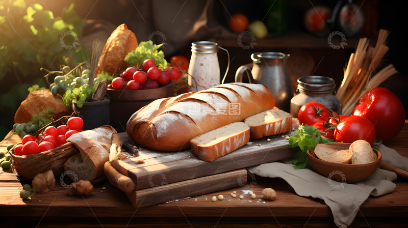 高清大图下载【趣麦麦图】面包食物美食早餐番茄静物场景