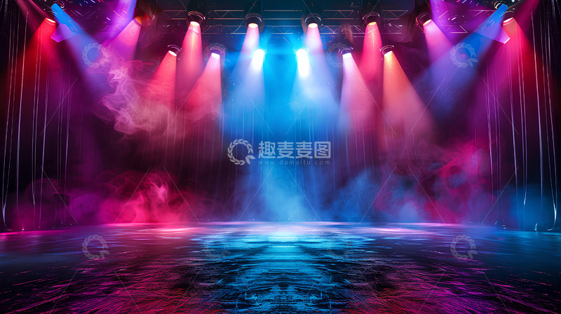 高清大图下载【趣麦麦图】舞台灯光紫色烟雾唯美场景